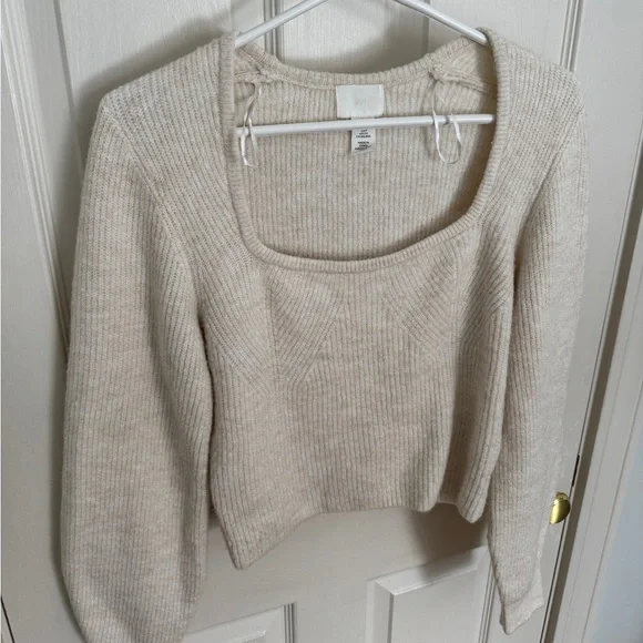 Cream Fine Rib Knit Sweater - Picture 3 of 10